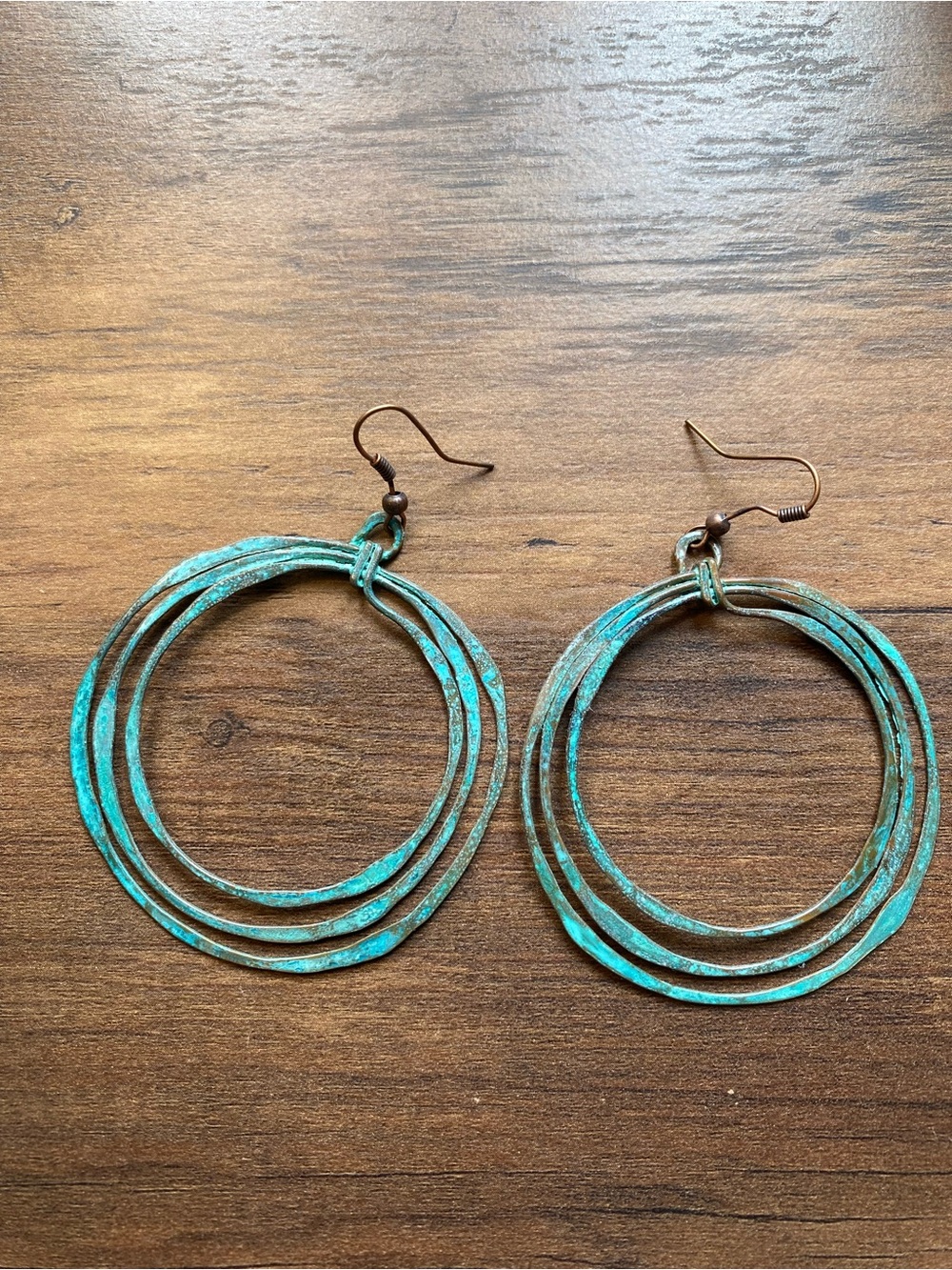 Patina Teal Layered Hoop Drop Earrings - Women Jewelry